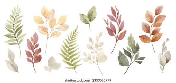 Watercolor set of fall branches isolated on a white background. Perfect for thanksgiving card, fall decor, rustic wedding invite. - Powered by Shutterstock