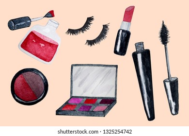 Watercolor Set Hand Drawn Women Cosmetics Stock Illustration 1325254742 ...