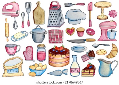 Watercolor Set Of Kitchen Supplies