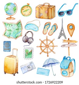 Watercolor Set Travel, Suitcases, Everything For Recreation And Tourism

