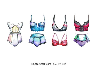 Watercolor Set Woman Underwear Clothing Sketch Stock Illustration ...