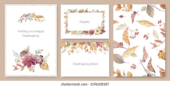 Watercolor sets of templates with autumn foliage. Good for wedding invitation, thanksgiving, postcard, cover, flyer, poster and more. - Powered by Shutterstock