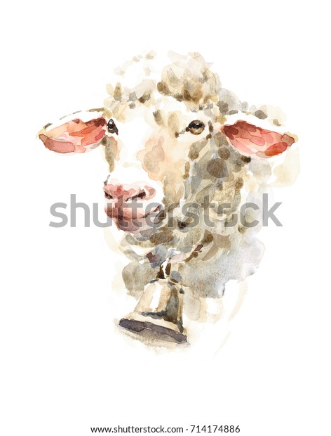 水彩の羊がベルファーム動物を着用したポートレート手描きのイラスト のイラスト素材