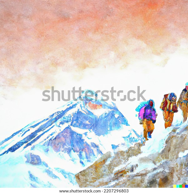 Watercolor Sherpas High On Himalayan Mountain Stock Illustration ...