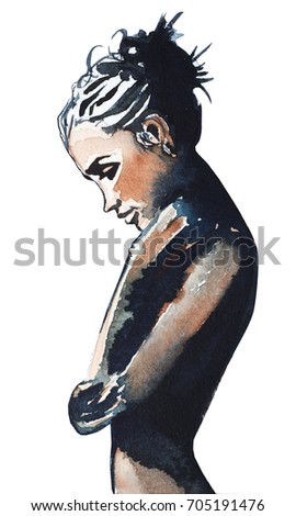 Watercolor silhouette of a girl