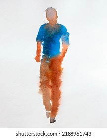 Watercolor Silhouette Of A Man. Hand Painting. Fashion And Beauty Illustration. Sketch. 