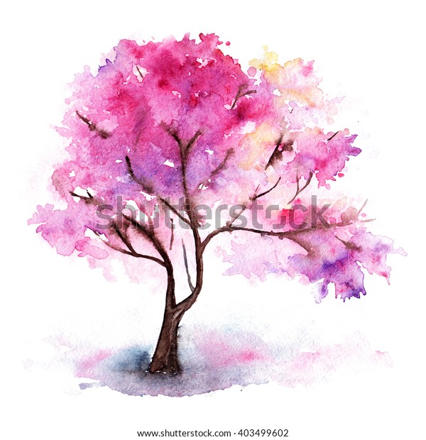 水彩単色ピンクの桜の木 のイラスト素材