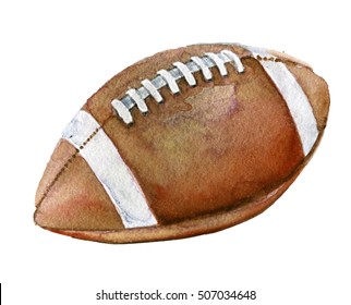 watercolor sketch of american football ball on white background