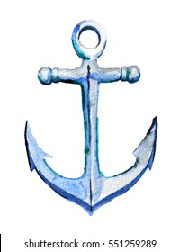 Watercolor Sketch Of Anchor On White Background