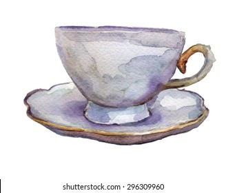 Watercolor Sketch: A Cup Of Tea On A White Background