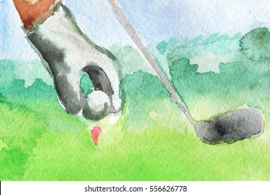 Watercolor Sketch Of Golf Ball In His Hands