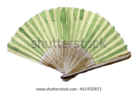 watercolor sketch of hand fan on white background