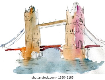 watercolor sketch London bridge