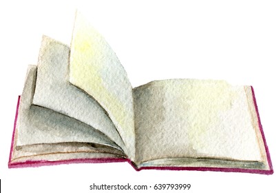 watercolor sketch of open book isolated on white background