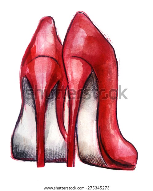 Watercolor Sketch Pair Red Shoes On Stock Illustration 275345273 ...