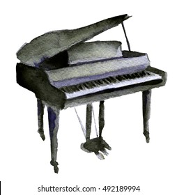 Watercolor Sketch Of Piano On White Background