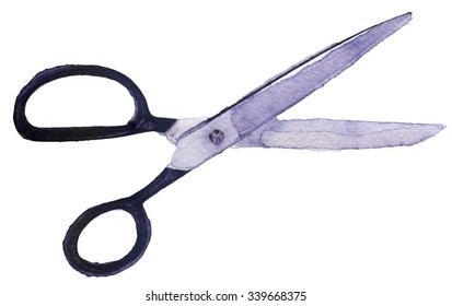 Watercolor Sketch: A Scissors On A White Background