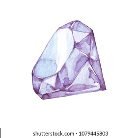 watercolor sketch of shiny diamond on white background