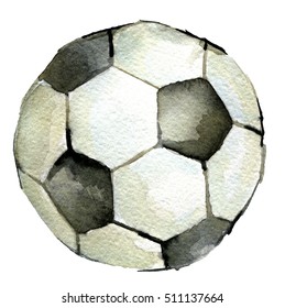 watercolor sketch of soccer ball on white background