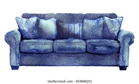 Watercolor Sketch Of Sofa On A White Background