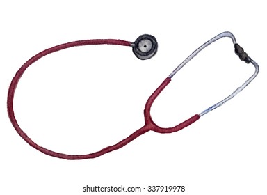 Watercolor Sketch: A Stethoscope On A White Background