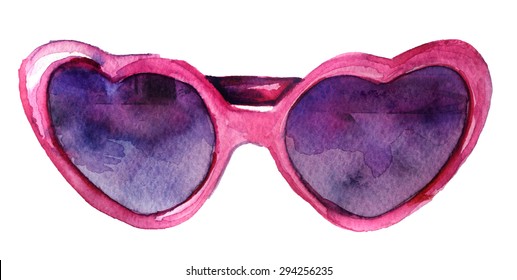 Watercolor Sketch: Sunglasses On A White Background