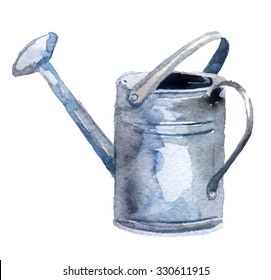 watercolor sketch: watering can on a white background