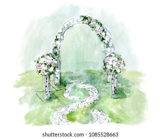 Watercolor Sketch Of Wedding Arch