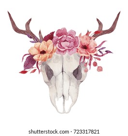 Watercolor skulls and flowers
