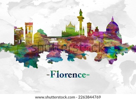 Watercolor skyline of Florence, capital of Italy’s Tuscany region, is home to many masterpieces of Renaissance art and architecture.