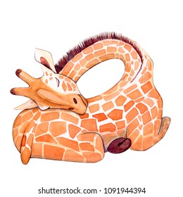 Watercolor Sleeping Giraffe