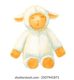 Watercolor sleeping lamb. Hand drawn plush toy for children's bedroom. Isolated illustration of soft toy for decoration of card, poster, label or packaging designs. Can be used for t-shirts prints. - Powered by Shutterstock