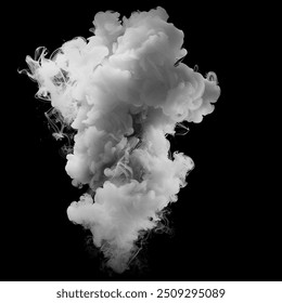 Watercolor, smoke white colors on a black isolated on black backgrounds. Royalty high-quality free stock image of abstract shapes of black colors ink smoke cloud in water