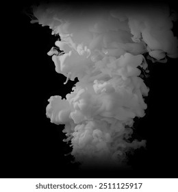 Watercolor, smoke white colors on a black isolated on black backgrounds. Royalty high-quality free stock image of abstract shapes of black colors ink smoke cloud in water