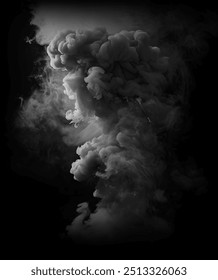 Watercolor, smoke white colors on a black isolated on black backgrounds. Royalty high-quality free stock image of abstract shapes of black colors ink smoke cloud in water