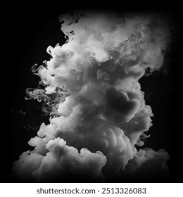 Watercolor, smoke white colors on a black isolated on black backgrounds. Royalty high-quality free stock image of abstract shapes of black colors ink smoke cloud in water