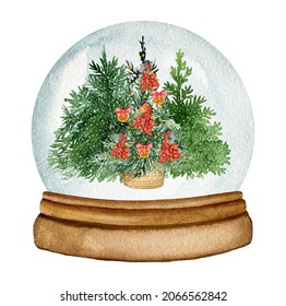 Watercolor Snow Globe With Christmas Tree