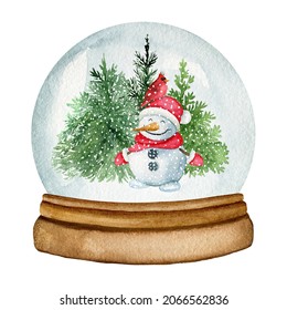 Watercolor Snow Globe With Cute Snowman