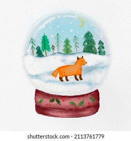 Watercolor Snow Globe Fox Inside