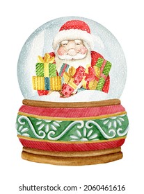 Watercolor Snow Globe With Santa Claus