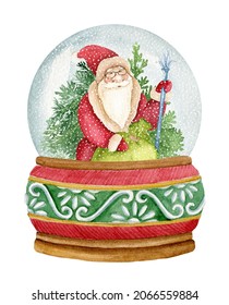 Watercolor Snow Globe With Santa Claus