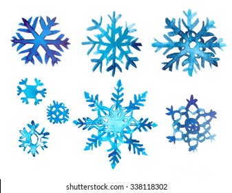 Watercolor Snowflake Set On White