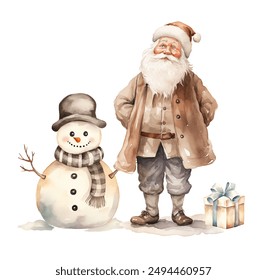 Watercolor snowman, snowflake, santa claus, gift. Illustration clipart isolated on white background. - Powered by Shutterstock