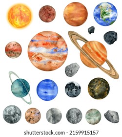 Watercolor solar system objects