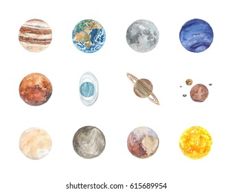 Watercolor Solar System Planets