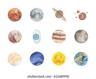 Watercolor Solar System planets