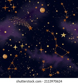 Watercolor Space seamless pattern,Galaxy digital paper pack, Celestial Background