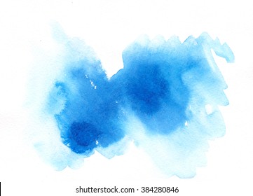 Watercolor Splash, Isolation On White Blue Hand Drawn Abstract Cloud