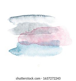 Watercolor Spots For Your Design. Abstract Logo. Brush Spray Pink, Blue, Grey Color