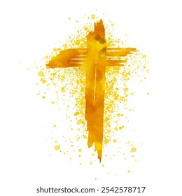 Watercolor and spray painting Christian cross for Ash Wednesday web banner or social graphic. The first day of Lent is a holy day of prayer and fasting. - Powered by Shutterstock